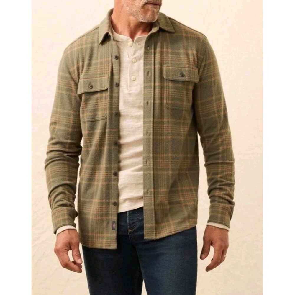 NWT $178 Faherty Legend Sweater Shirt Flannel Woodland Olive Plaid Size  XXL